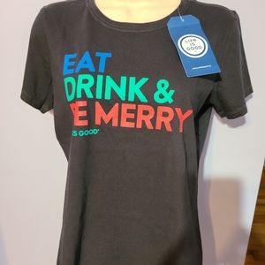 Life is Good black ladies crusher/t-shirt "Eat Drink & Be Merry - size small